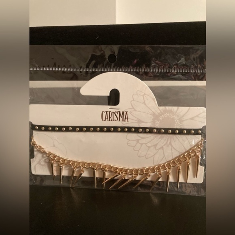 Charisma choker set. 2 prices. Black with golden studs.